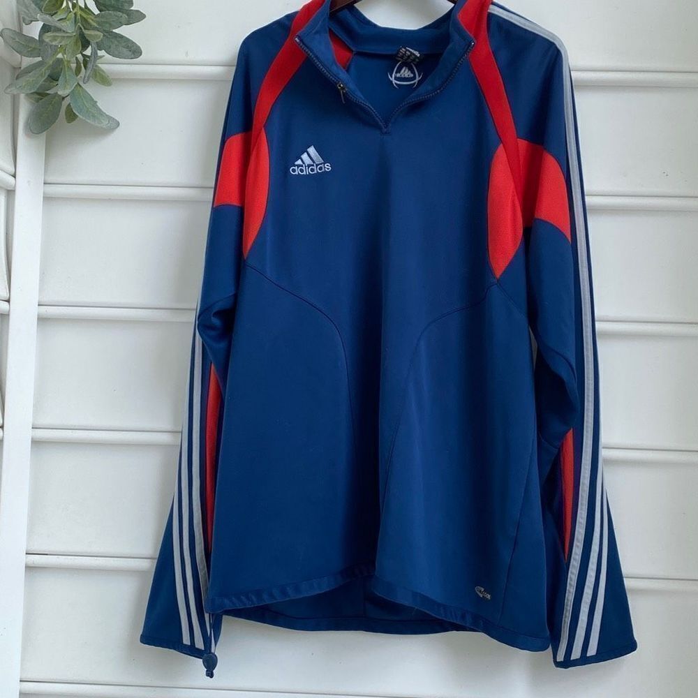 Vintage Adidas 1/4 Zip‎ Pullover Top Blue/Red XL